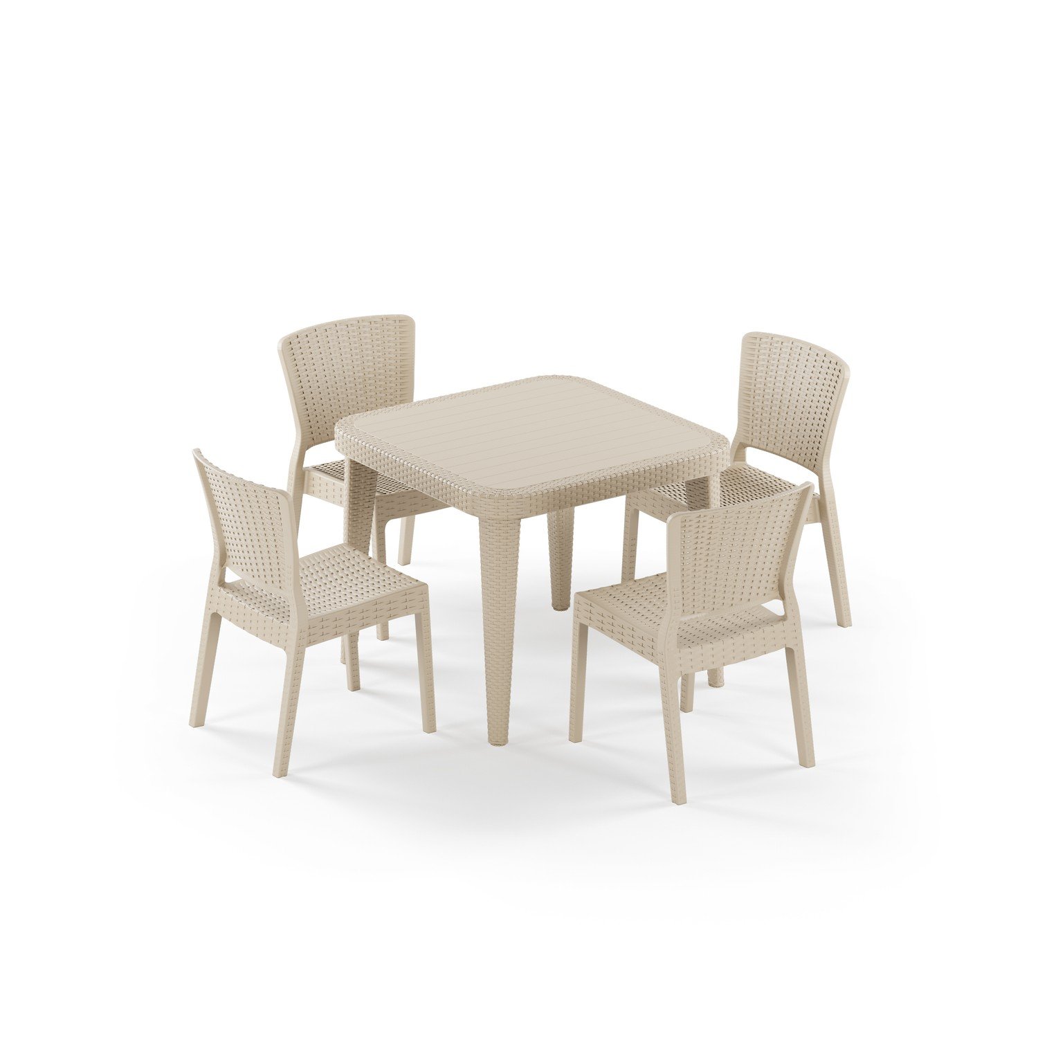 Osaka 90x90 ve Antares 4 Kişilik Kolçaksız Rattan Masa Takımı