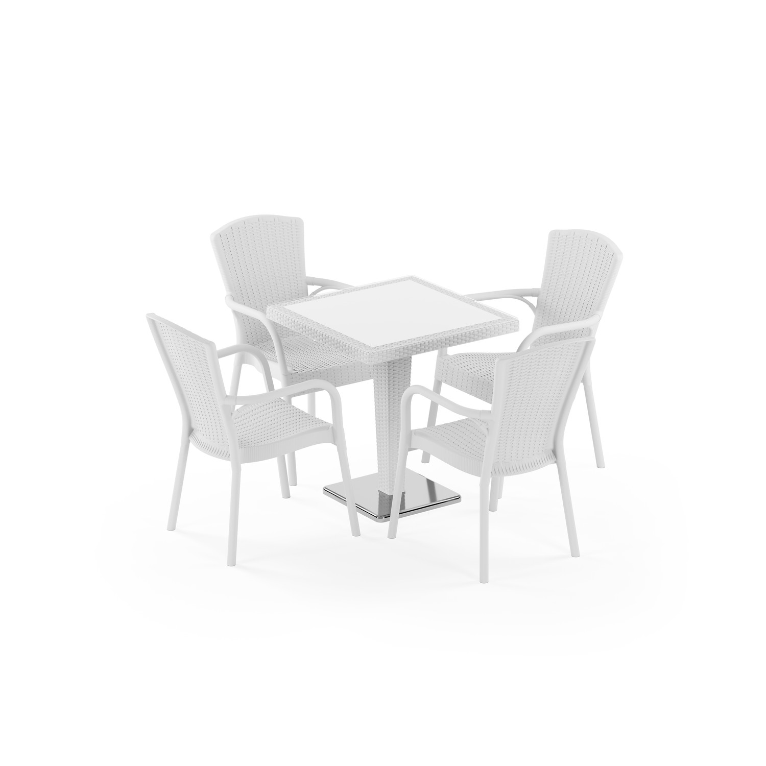 Antares Krom Ayak 70x70 ve Royal 4 Kişilik Rattan Masa Takımı