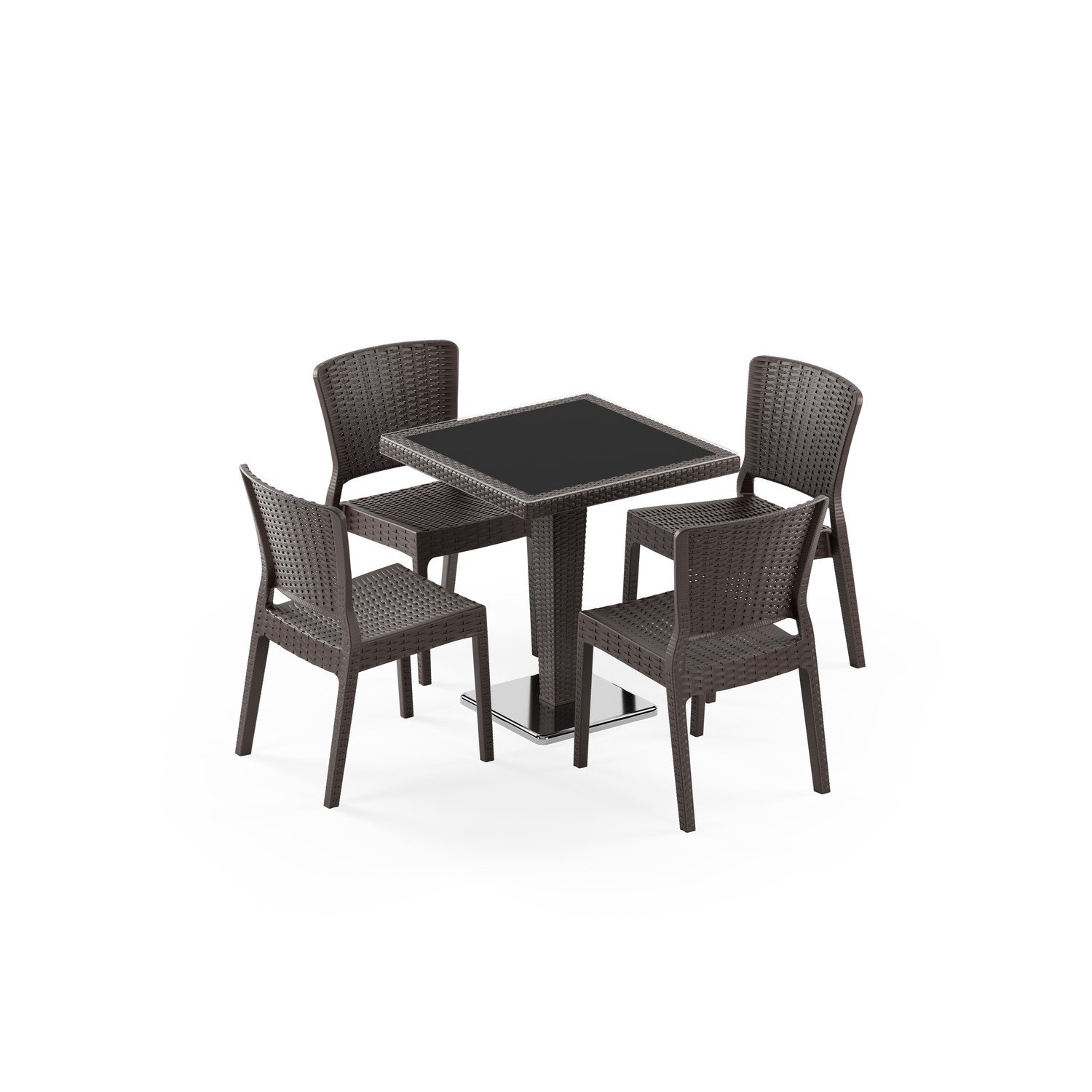 Antares Krom Ayak 70x70 ve Antares 4 Kişilik Kolçaksız Rattan Masa Takımı