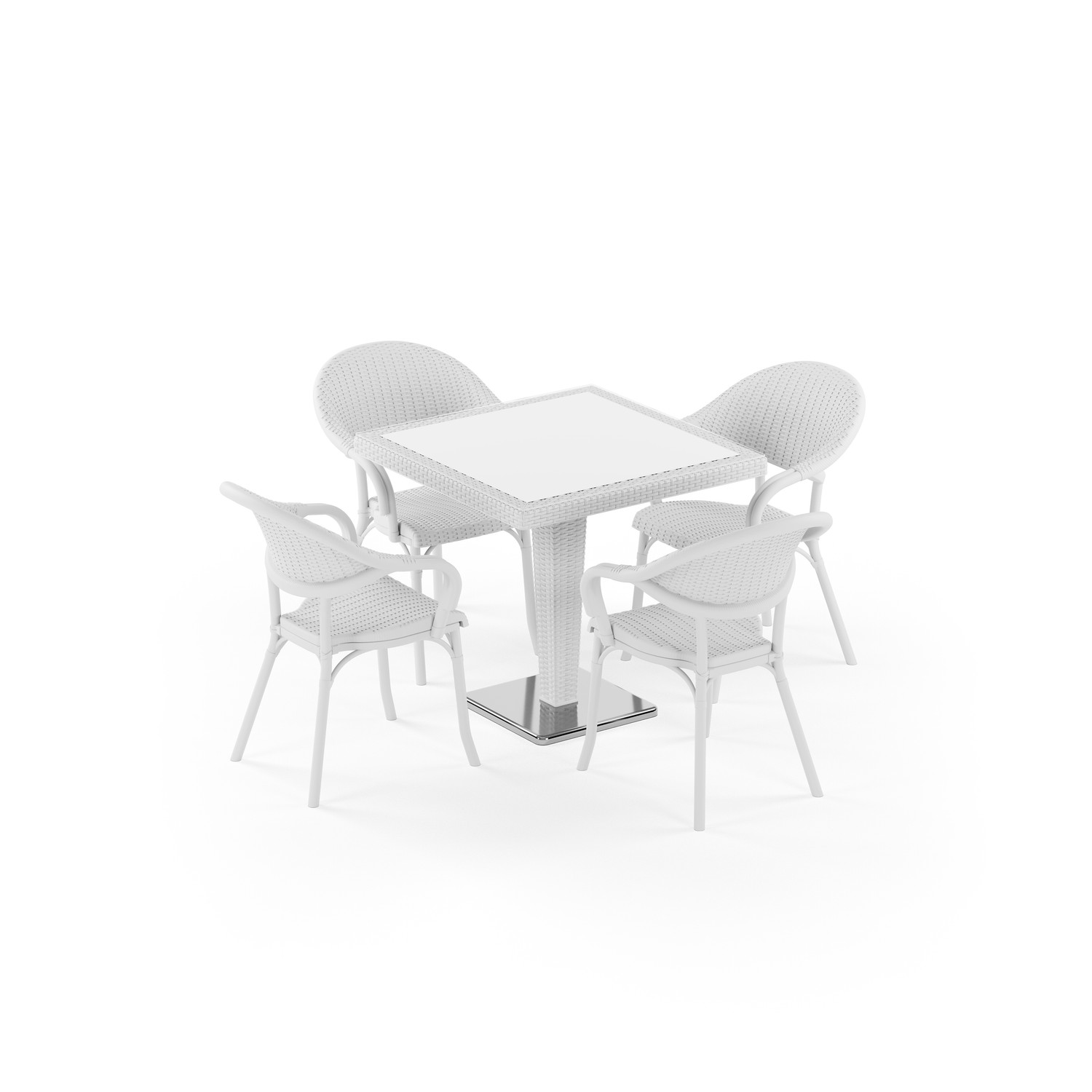 Antares Krom Ayak Camlı 80X80 Flash-R 4 Kişilik Rattan Masa Takımı